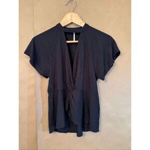 Free People Black Tee with Twist & Deep-V